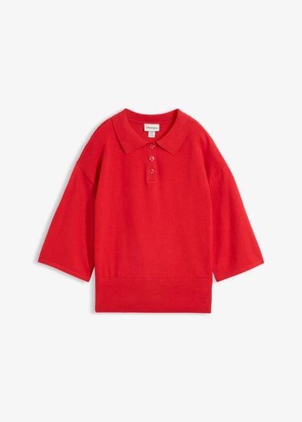 Sweter z kołnierzykiem polo z mieszanki bawełny. Czerwone swetry bonprix, bez wzorów, z bawełny, bez ramiączek. Za 109.99 zł.