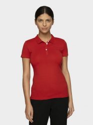 4F Koszulka polo slim damska - czerwona M. Czerwone koszulki polo 4f, m, bez wzorów, z bawełny, bez kołnierzyka, bez ramiączek. W wyprzedaży za 39.99 zł.