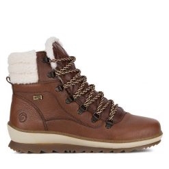 Trzewiki Remonte. Brązowe botki Remonte, bez wzorów, bez obcasa, na płaskiej podeszwie, bez zapięcia. Za 375.99 zł.