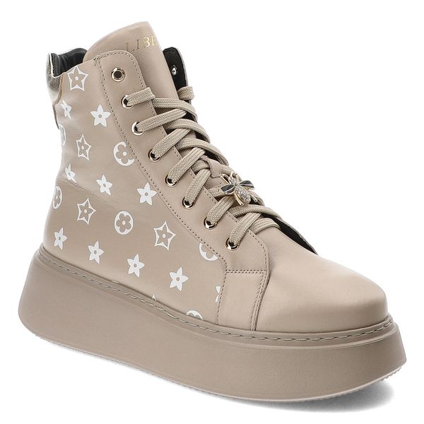 Beżowe Sneakersy Libero Obuwie Damskie Premium. Brązowe botki Libero, z materiału, bez obcasa, na platformie, bez zapięcia. Za 409.00 zł.