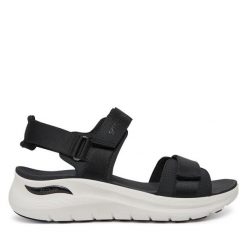 Sandały Skechers. Czarne sandały Skechers, bez wzorów, bez obcasa, na płaskiej podeszwie, bez zapięcia. Za 219.99 zł.