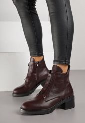 Bordowe Skórzane Botki na Obcasie z Przeszyciami Tevilsa. Czerwone botki Born2be, bez wzorów, z jeansu, bez obcasa, na obcasie, bez zapięcia. Za 209.99 zł.