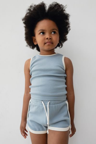 MINI spodenki z beżowym obszyciem w kolorze SKY BLUE - DALTON-116-122 (6-7). Niebieskie szorty Marsala, bez wzorów, z bawełny. W wyprzedaży za 29.97 zł.