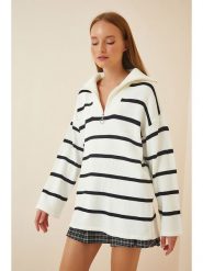 Happiness Istanbul Sweter w kolorze kremowo-czarnym rozmiar: onesize. Brązowe swetry Happiness Istanbul, bez wzorów, z wełny, bez ramiączek. Za 74.46 zł.