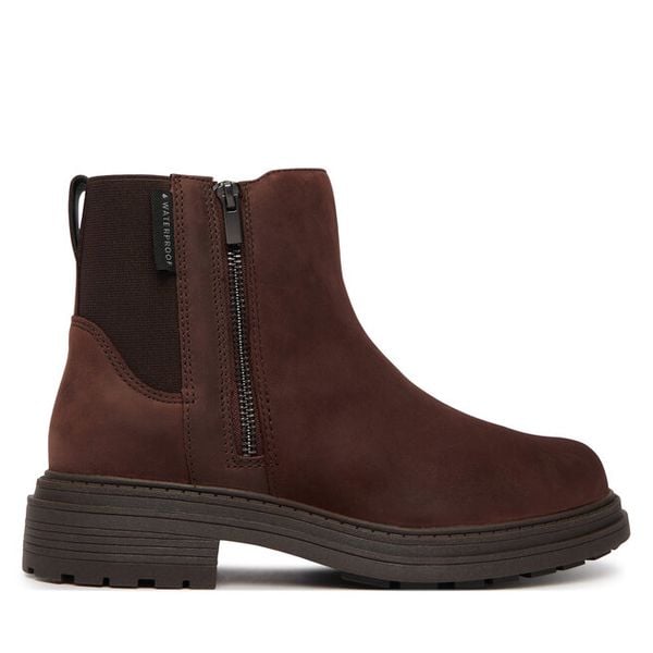 Botki Clarks. Brązowe botki Clarks, bez wzorów, bez obcasa, na płaskiej podeszwie, bez zapięcia. Za 569.99 zł.