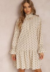 Jasnobeżowa Sukienka Erosyne. Brązowe sukienki Renee, na lato, m, bez wzorów, bez kołnierzyka, bez ramiączek, mini. Za 49.99 zł.