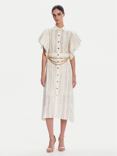 Fracomina Sukienka koszulowa FS25SD3003W403Q7 Biały Regular Fit. Białe sukienki Fracomina, m, bez wzorów, z bawełny, bez kołnierzyka, bez ramiączek, koszulowe. Za 399.99 zł.