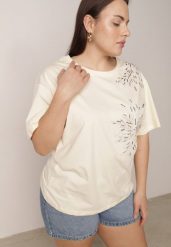 Jasnobeżowy T-shirt Bawełniany z Ozdobnymi Cekinami Greyfeather. Brązowe t-shirty Born2be, plus size, bez wzorów, z bawełny, bez kołnierzyka, bez ramiączek. Za 59.99 zł.