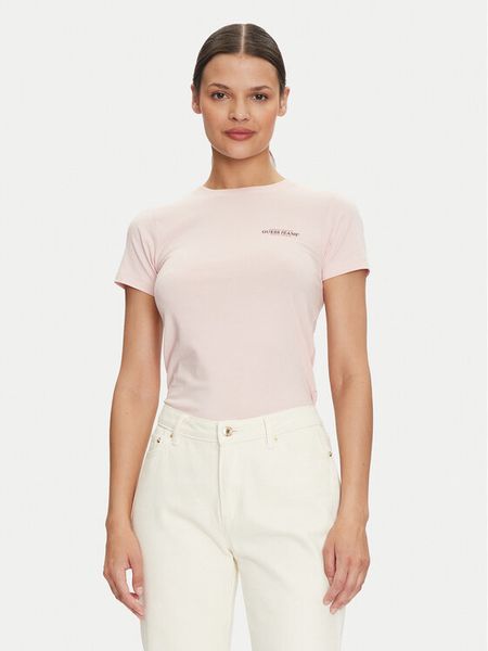 Guess Jeans T-Shirt W4YI02 J1314 Różowy Slim Fit. Czerwone t-shirty Guess Jeans, m, z aplikacjami, z bawełny, bez kołnierzyka, bez ramiączek. Za 109.99 zł.