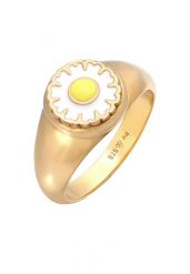 Elli Damski Sygnet Stokrotka Trend z emalią w pozłacanym srebrze próby 925 Sterling Silver Pierścionki 1 ct. Szare pierścionki Elli, pozłacane. Za 253.99 zł.