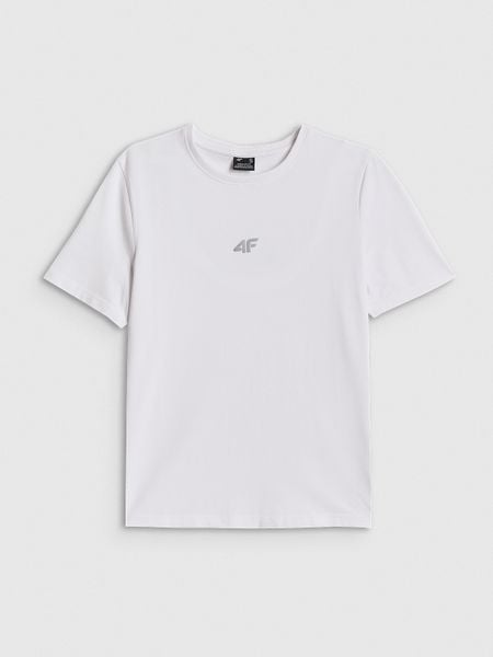 4F T-shirt regular gładki damski - biały M. Białe koszulki sportowe 4f, bez wzorów, z materiału, bez ramiączek, na fitness i siłownię. Za 49.99 zł.