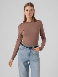 Vero Moda Koszulka "Vmrosa" w kolorze szarobrązowym rozmiar: XS. Brązowe bluzki Vero Moda, xs, bez wzorów, z koronki, bez kołnierzyka, bez ramiączek. Za 44.19 zł.