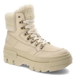 Botki damskie CheBello, ze skóry naturalnej licowej z wysoką cholewką klasycznym sznurowaniem na metalowych hakach, beżowe, 2970-403-MIC-S236. Brązowe botki CheBello, na zimę, bez wzorów, ze skóry, przed kolano, bez obcasa, na płaskiej podeszwie, bez zapięcia. Za 450.99 zł.