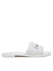 TWINSET Klapki 251GCJ040 Biały. Białe klapki Twinset, bez wzorów, ze skóry, bez obcasa. Za 419.99 zł.