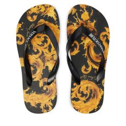 Japonki Versace Jeans Couture. Czarne klapki Versace Jeans Couture, bez wzorów, z jeansu, bez obcasa. Za 269.99 zł.