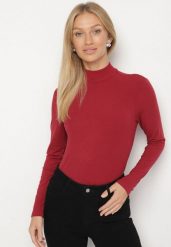Bordowa Bluzka Golf Typu Longsleeve Altera. Czerwone golfy Born2be, l, bez wzorów, z jeansu, bez ramiączek. Za 49.99 zł.