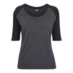 Bluzka Damska Z Kontrastowym Raglanowym Rękawem 3/4. Brązowe bluzki Urban Classics, xs, bez wzorów, casualowe, bez kołnierzyka, bez ramiączek. Za 66.99 zł.