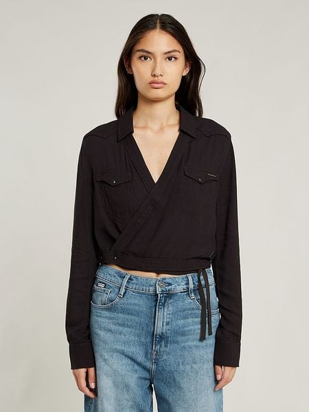 G-Star Bluzka "Tacoma" w kolorze czarnym rozmiar: L. Czarne bluzki G-Star, l, bez wzorów, z wiskozy, retro, bez kołnierzyka, bez ramiączek. Za 195.99 zł.