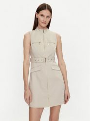 Morgan Sukienka codzienna 241-ROMEA Beżowy Slim Fit. Brązowe sukienki Morgan, na co dzień, bez wzorów, z bawełny, bez kołnierzyka, bez ramiączek, proste. Za 229.99 zł.