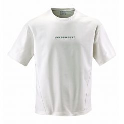 Koszulka boulderingowa Oversized Volumes. Białe bluzki FELSENFEST, bez wzorów, z bawełny, sportowe, bez kołnierzyka, bez ramiączek. Za 159.99 zł.