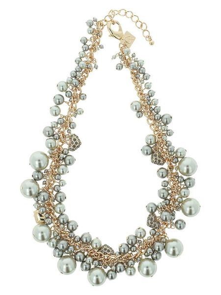 Otazu Pozłacany naszyjnik z kryształami Swarovski i perłami - dł. 42 cm rozmiar: onesize. Szare naszyjniki Otazu, z kryształem, pozłacane. Za 404.99 zł.