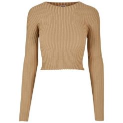 Pullover court dzianina prążkowana z zakręconym tyłem dla kobiet Urban Classics. Brązowe swetry Urban Classics, na zimę, bez wzorów, z dzianiny, bez ramiączek. Za 267.50 zł.