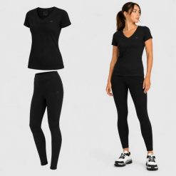 ZESTAW DAMSKI 4F T-SHIRT + LEGGINSY KOMPLET SPORTOWY NA CO DZIEŃ XS SS26. Legginsy 4f, uniwersalny, bez wzorów, z bawełny, na fitness i siłownię. Za 119.98 zł.