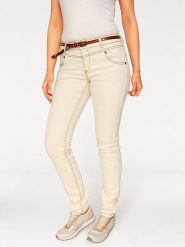 Heine Dżinsy - Skinny fit - w kolorze kremowym rozmiar: W18. Brązowe jeansy Heine, bez wzorów, z podwyższonym stanem. Za 88.02 zł.