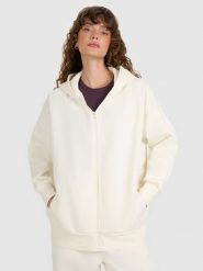 4F Bluza dresowa rozpinana z kapturem damska - beżowa L. Brązowe bluzy 4f, l, bez wzorów, z bawełny, z kapturem. Za 179.99 zł.