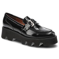 Półbuty damskie Karino, lakierowana cholewka ze skóry naturalnej wsuwane masywna platforma, czarny naplak, 4186-090-P. Czarne półbuty wsuwane Karino, bez wzorów, z lakierowanej skóry, eleganckie, bez obcasa, na platformie, bez zapięcia. Za 309.00 zł.