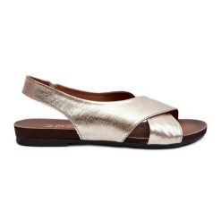 Zazoo 40407 Sandały Skórzane Damskie Złote złoty. Żółte sandały bez wzorów, ze skóry, eleganckie, bez obcasa, na płaskiej podeszwie, bez zapięcia. Za 382.80 zł.