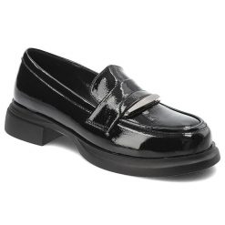 Czarne Półbuty S.Barski Eleganckie Mokasyny Damskie. Czarne mokasyny S.BARSKI, na lato, bez wzorów, z materiału, bez obcasa. Za 237.99 zł.