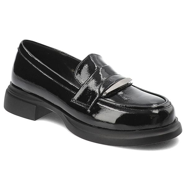 Czarne Półbuty S.Barski Eleganckie Mokasyny Damskie. Czarne mokasyny S.BARSKI, na lato, bez wzorów, z materiału, bez obcasa. Za 223.99 zł.