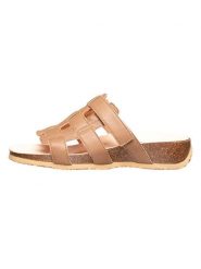 Think! Skórzane klapki "Mizzi" w kolorze beżowym rozmiar: 39. Brązowe klapki Think!, bez wzorów, z otwartym noskiem, bez obcasa. Za 130.19 zł.