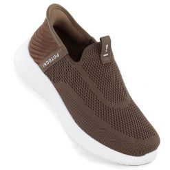 Półbuty sportowe damskie slip on brązowe Potocki BK01312. Brązowe obuwie sportowe POTOCKI, z tkaniny, bez zapięcia. Za 129.99 zł.