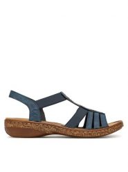 Rieker Sandały 628G7-14 Granatowy. Niebieskie sandały Rieker, bez wzorów, z materiału, bez obcasa, na płaskiej podeszwie, bez zapięcia. Za 299.99 zł.