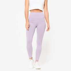Legginsy fitness damskie Domyos. Fioletowe legginsy NYAMBA, xl, bez wzorów, z bawełny, z podwyższonym stanem. W wyprzedaży za 69.99 zł.