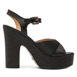 Sandały Guess. Czarne sandały Guess, z aplikacjami, bez obcasa, na słupku, bez zapięcia. Za 519.99 zł.