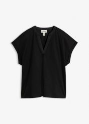 Bluzka z gładkiej mieszanki bawełny i jedwabiu. Czerwone bluzki bonprix, bez wzorów, z bawełny, eleganckie, bez kołnierzyka, bez ramiączek. Za 149.99 zł.