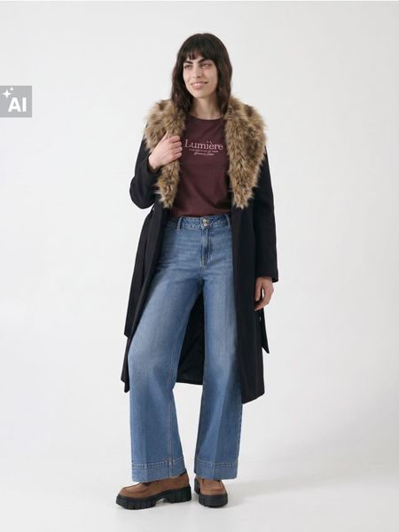 Bawełniane jeansy wide leg - turkusowy. Niebieskie jeansy Sinsay, l, bez wzorów. Za 59.99 zł.