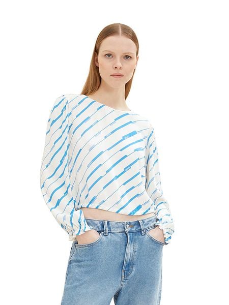 Tom Tailor Bluzka w kolorze biało-błękitnym rozmiar: L. Niebieskie bluzki Tom Tailor, l, bez wzorów, z wiskozy, bez kołnierzyka, bez ramiączek. Za 32.83 zł.