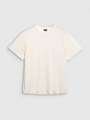4F T-shirt oversize z modalem damski - biały L. Białe t-shirty 4f, l, bez wzorów, z jersey, bez kołnierzyka, bez ramiączek. Za 99.99 zł.