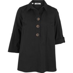 Tunika z guzikami bonprix czarny. Czarne tuniki bonprix, bez wzorów, z bawełny, bez kołnierzyka, bez ramiączek. Za 49.99 zł.