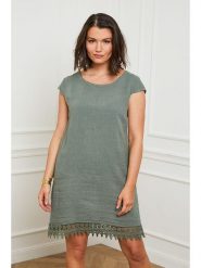Curvy Lady Lniana sukienka w kolorze khaki rozmiar: 44/46. Brązowe sukienki Curvy Lady, na co dzień, bez wzorów, z koronki, klasyczne, bez kołnierzyka, bez ramiączek, mini, proste. Za 134.45 zł.