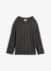 Sweter oversize z prążkowanej tkaniny. Brązowe swetry bonprix, bez wzorów, prążkowane, bez ramiączek. Za 109.99 zł.