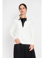 ASSUILI Sweter w kolorze białym rozmiar: 38. Białe swetry Assuili, bez wzorów, ze splotem, bez ramiączek. Za 121.99 zł.