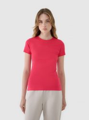 4F T-shirt slim z modalem damski - różowy S. Czerwone t-shirty 4f, s, bez wzorów, z bawełny, bez kołnierzyka, bez ramiączek. W wyprzedaży za 29.99 zł.