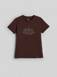 4F T-shirt regular z nadrukiem damski - brązowy XXL. Brązowe t-shirty 4f, m, bez wzorów, z bawełny, bez kołnierzyka, bez ramiączek. Za 69.99 zł.