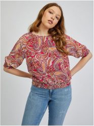 Orsay Bluzka w kolorze różowym rozmiar: 34. Różowe bluzki Orsay, bez wzorów, bez kołnierzyka, bez ramiączek. Za 56.99 zł.