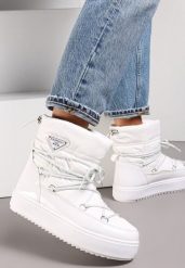 Białe Śniegowce Wsuwane z Ozdobnym Wiązaniem Amodita. Białe trapery i śniegowce Born2be, z jeansu. Za 59.99 zł.